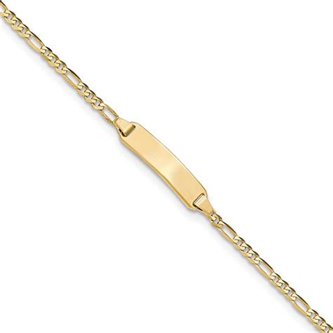 Child's Rectangular ID and Figaro Chain Bracelet in 14K Gold 